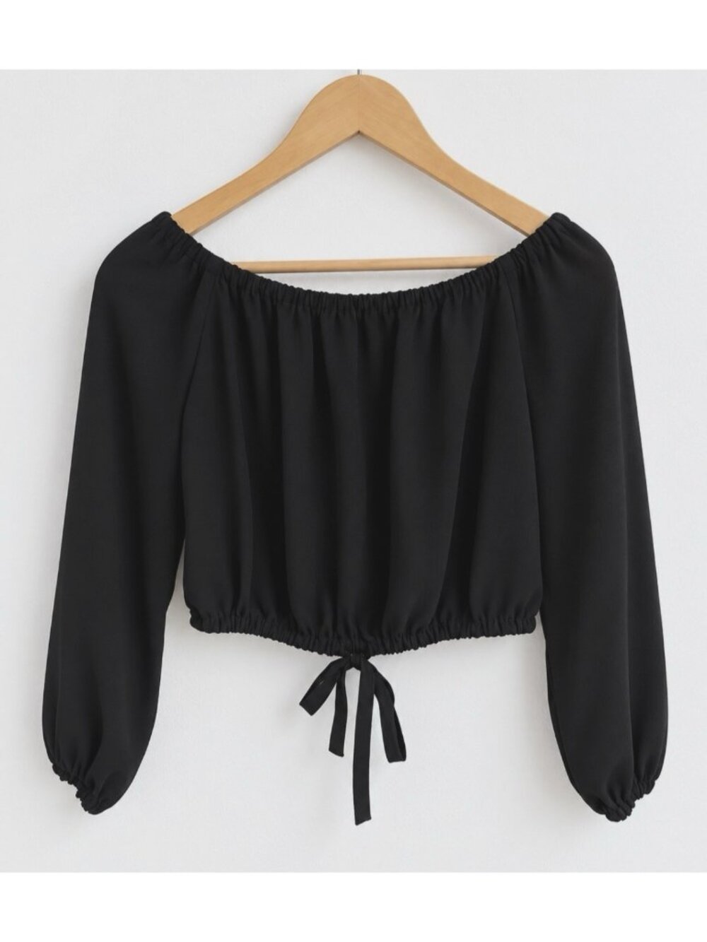 Aritzia Wilfred Eleanora Blouse Top Cropped Off Shoulder Tie Front Black S